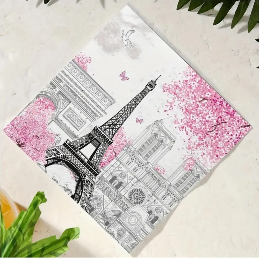 Set of 20 Parisian Floral Script Decoupage Luncheon Paper Napkins